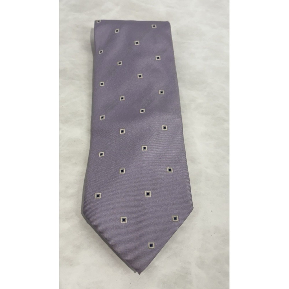 Ermenegildo Zegna Lavender Silk Tie Made in Italy Geometric Squares Classic